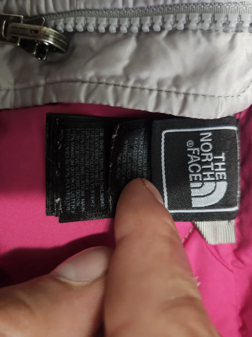 The North Face Girls' Light Gray Puffer Jacket with Pink Trim